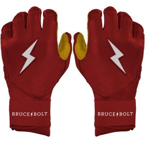 BRUCE BOLT Premium Pro Cabretta Leather Batting Gloves, Red/Yellow
