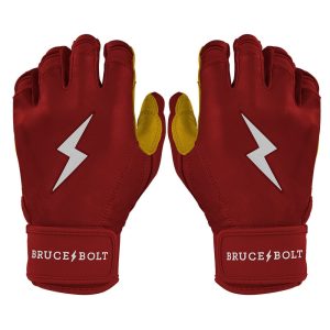 BRUCE BOLT Premium Pro Cabretta Leather Batting Gloves, Red/Yellow, Short Cuff